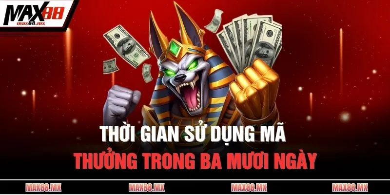 Thời gian sử dụng mã thưởng trong ba mươi ngày